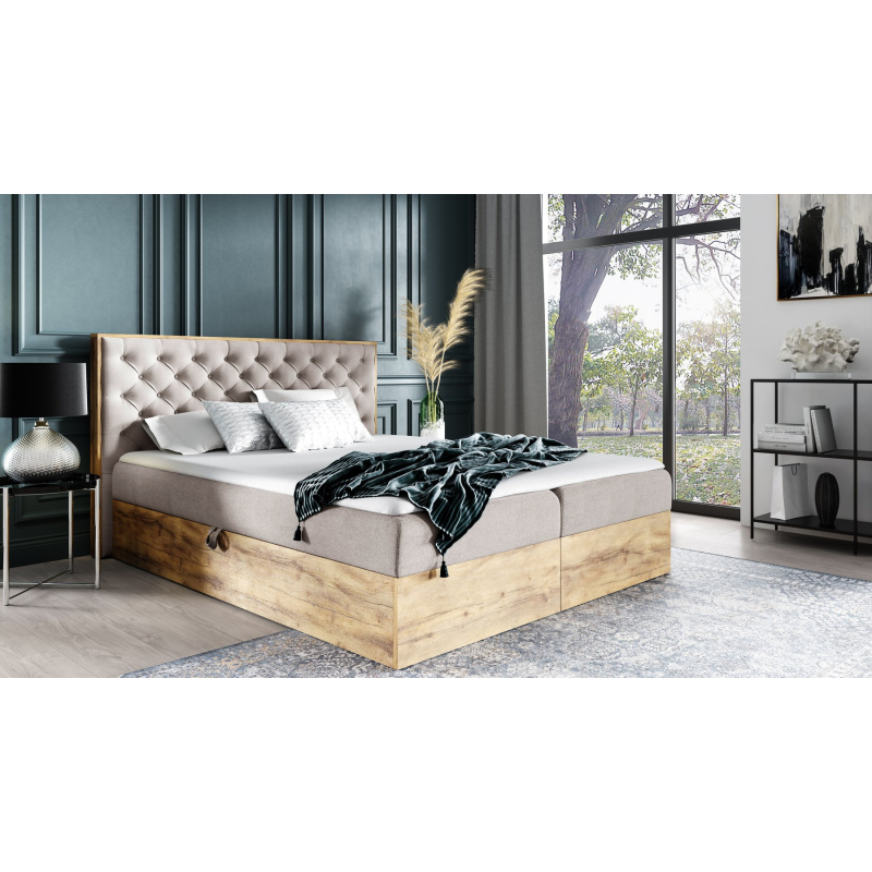 Boxspringbett CHANTELLE 3 – 200x200, Beige + GRATIS Topper