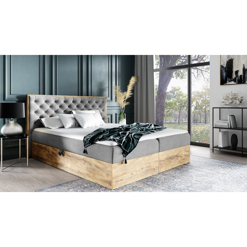 Boxspringbett CHANTELLE 3 – 200x200, Grau + GRATIS Topper