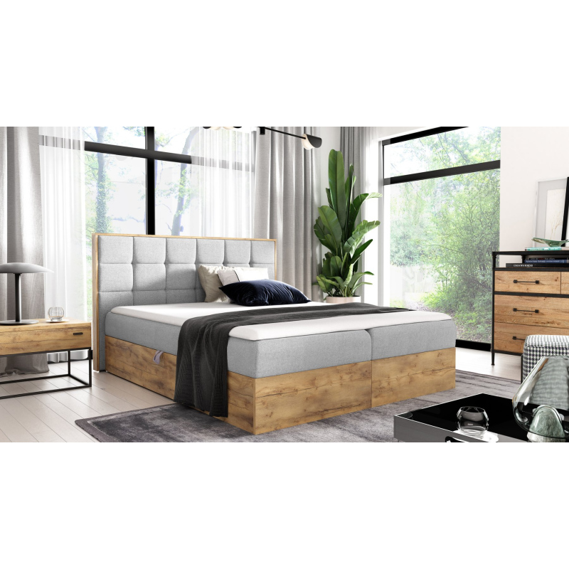 Boxspringbett CHANTELLE 1 – 200x200, Hellgrau + GRATIS Topper