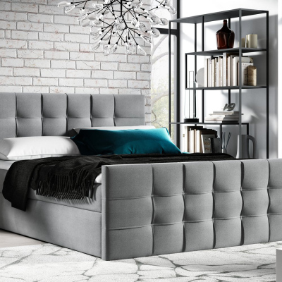 Gepolstertes Boxspringbett IVANA 1 LUX – 200x200, Grau + GRATIS Topper