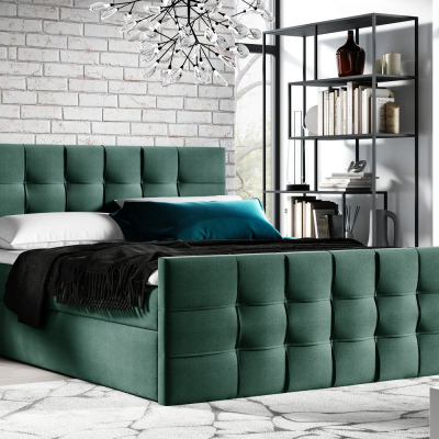 Gepolstertes Boxspringbett IVANA 1 LUX – 180x200, Grün + GRATIS Topper