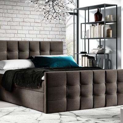 Gepolstertes Boxspringbett IVANA 1 LUX – 180x200, Braun + GRATIS Topper