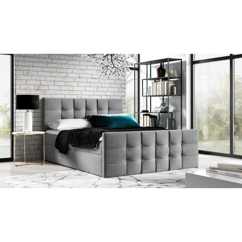 Gepolstertes Boxspringbett IVANA 1 LUX – 160x200, Grau + GRATIS Topper