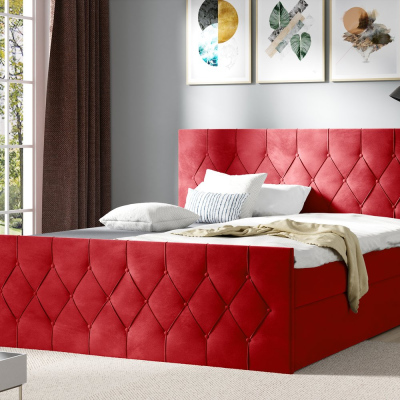 Polsterbett TIBOR LUX – 200x200, Rot + GRATIS Topper