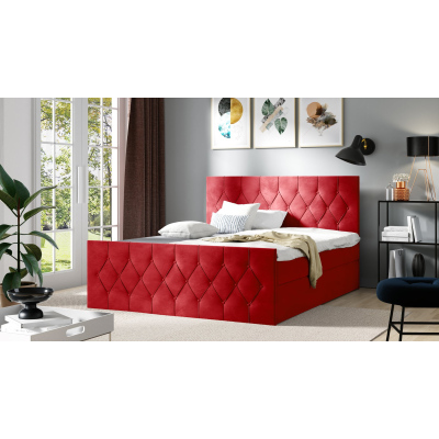 Polsterbett TIBOR LUX – 200x200, Rot + GRATIS Topper