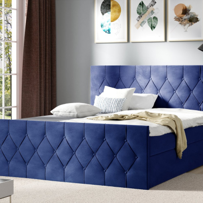 Polsterbett TIBOR LUX – 200x200, Blau + GRATIS Topper