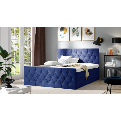 Polsterbett TIBOR LUX – 200x200, Blau + GRATIS Topper