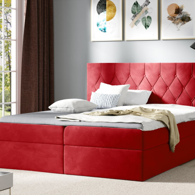 Bett Boxspring TIBOR – 200x200, rot + KOSTENLOSER Topper