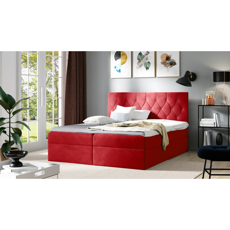 Bett Boxspring TIBOR – 200x200, rot + KOSTENLOSER Topper