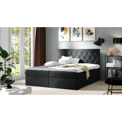 Bett Boxspring TIBOR – 200x200, schwarz + KOSTENLOSER Topper