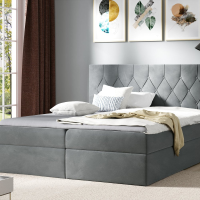 Bett Boxspring TIBOR – 200x200, grau + KOSTENLOSER Topper