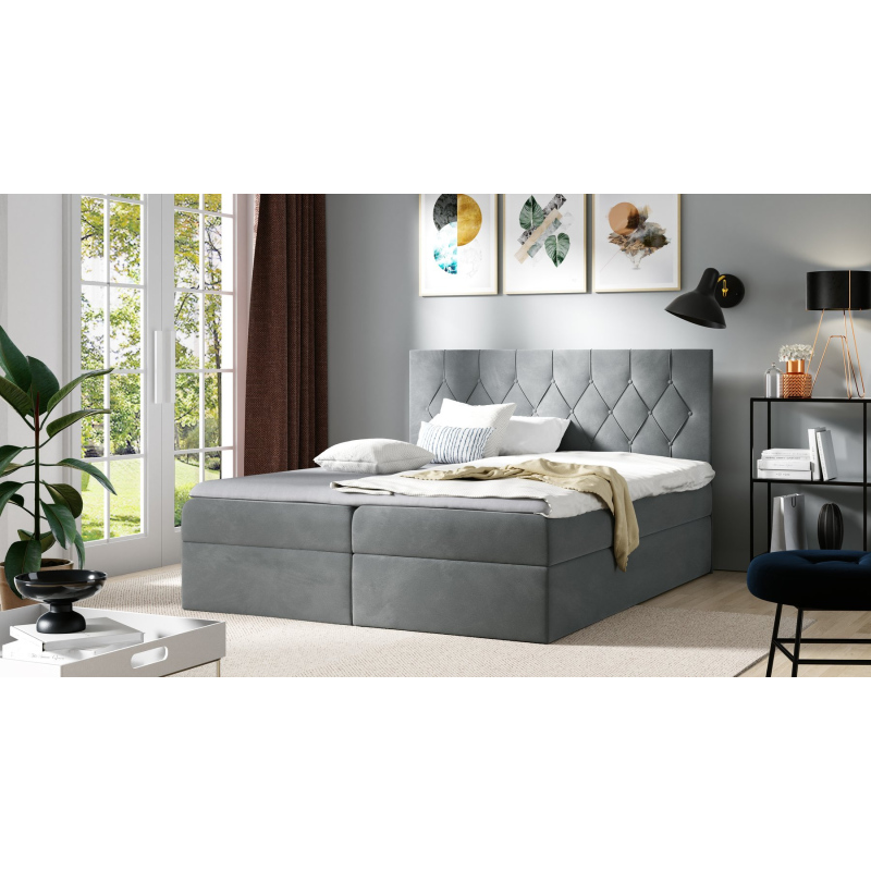 Bett Boxspring TIBOR – 200x200, grau + KOSTENLOSER Topper