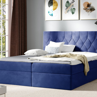 Bett Boxspring TIBOR – 200x200, blau + KOSTENLOSER Topper