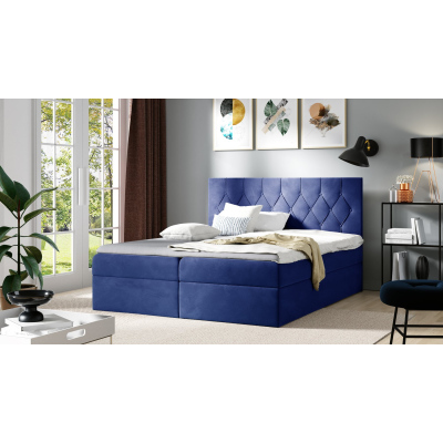 Bett Boxspring TIBOR – 200x200, blau + KOSTENLOSER Topper