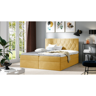 Bett Boxspring TIBOR – 200x200, gelb + KOSTENLOSER Topper