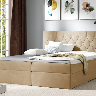 Bett Boxspring TIBOR – 200x200, beige + KOSTENLOSER Topper