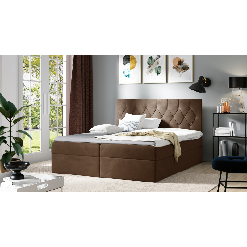 Bett Boxspring TIBOR – 180x200, braun + KOSTENLOSER Topper