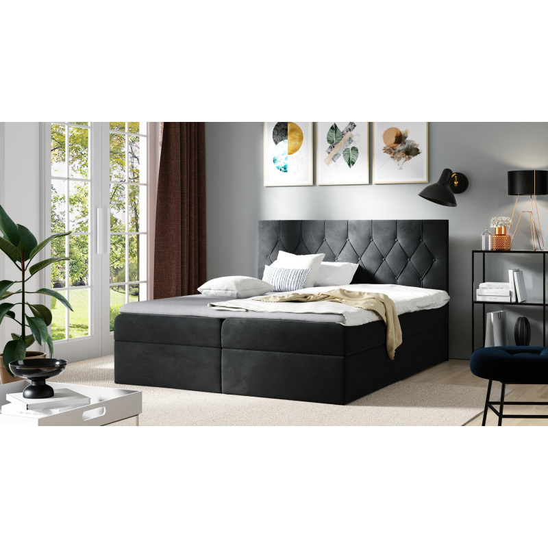 Bett Boxspring TIBOR – 180x200, schwarz + KOSTENLOSER Topper