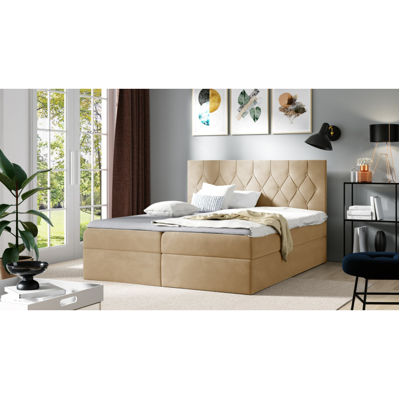 Bett Boxspring TIBOR – 180x200, beige + KOSTENLOSER Topper