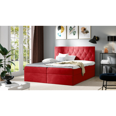 Bett Boxspring TIBOR – 140x200, rot + KOSTENLOSER Topper