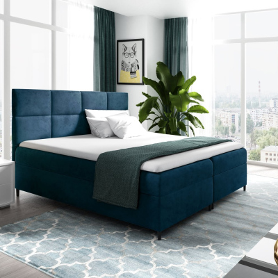 Boxspring Bett mit Stauraum BRIGITA – 200x200, blau + KOSTENLOSER Topper