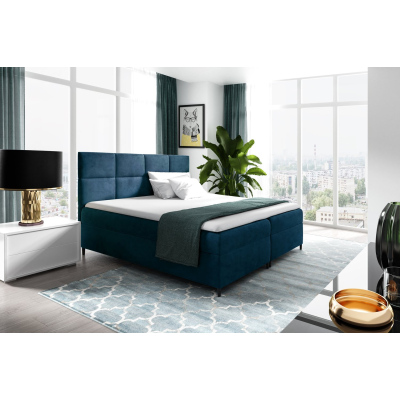 Boxspring Bett mit Stauraum BRIGITA – 200x200, blau + KOSTENLOSER Topper