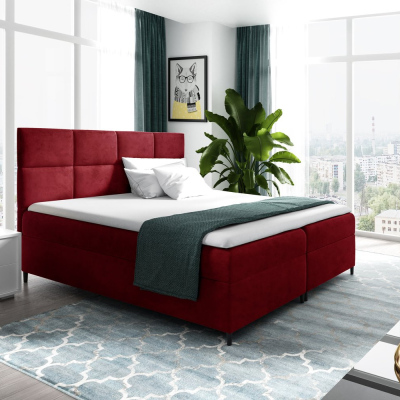 Boxspring Bett mit Stauraum BRIGITA – 200x200, rot + KOSTENLOSER Topper