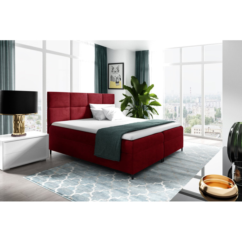 Boxspring Bett mit Stauraum BRIGITA – 200x200, rot + KOSTENLOSER Topper