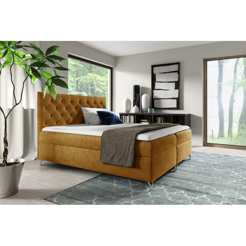 Boxspringbett SHANNON – 180x200, Gelb + GRATIS Topper