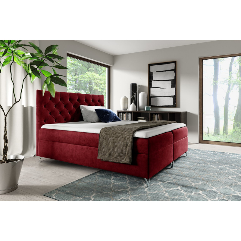 Boxspringbett SHANNON – 180x200, Rot + GRATIS Topper