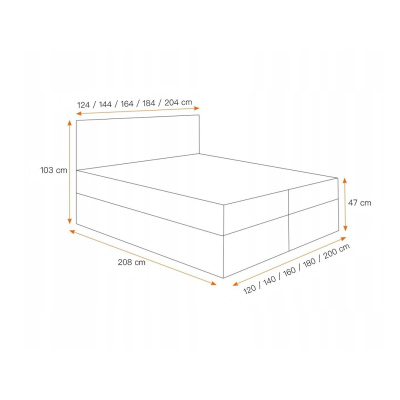 Boxspring Bett mit gestepptem Kopfteil EUGENA – 200x200, gelb + KOSTENLOSER Topper