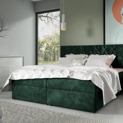 Boxspring Bett mit gestepptem Kopfteil EUGENA – 200x200, grün + KOSTENLOSER Topper