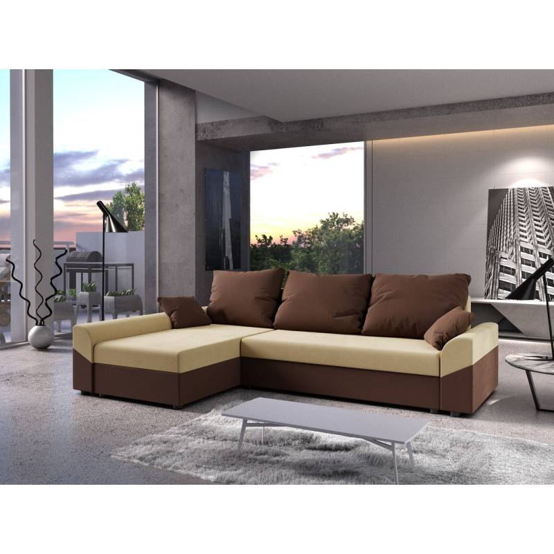 Elegantes Ecksofa DAGMAR – dunkelbraun / braun