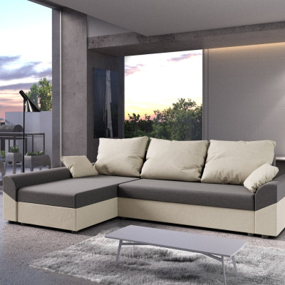 Elegantes Ecksofa DAGMAR – hellgrau / beige