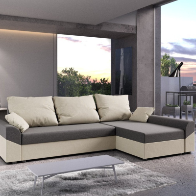 Elegantes Ecksofa DAGMAR – hellgrau / beige