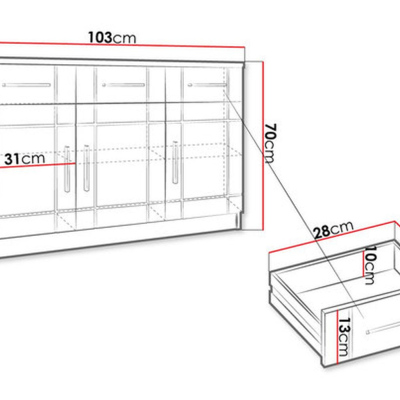 Kombinierte Kommode PARISA – Breite 103 cm, Sonoma-Eiche