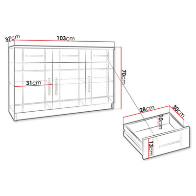 Kombinierte Kommode PARISA – Breite 103 cm, Sonoma-Eiche