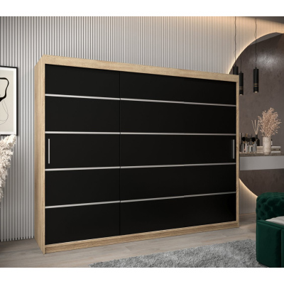 Kleiderschrank ENNI – Breite 250 cm, Eiche sonoma / schwarz