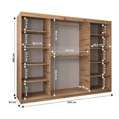 Kleiderschrank ENNI – Breite 250 cm, Eiche sonoma / schwarz