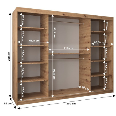 Kleiderschrank ENNI – Breite 250 cm, Eiche artisan / schwarz