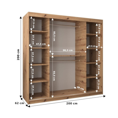 Kleiderschrank ENNI – Breite 200 cm, Eiche sonoma / schwarz