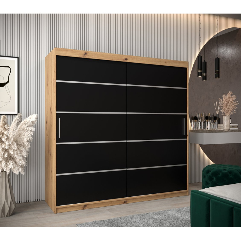 Kleiderschrank ENNI – Breite 200 cm, Eiche artisan / schwarz