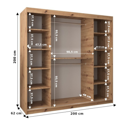 Kleiderschrank ENNI – Breite 200 cm, Eiche artisan / weiß