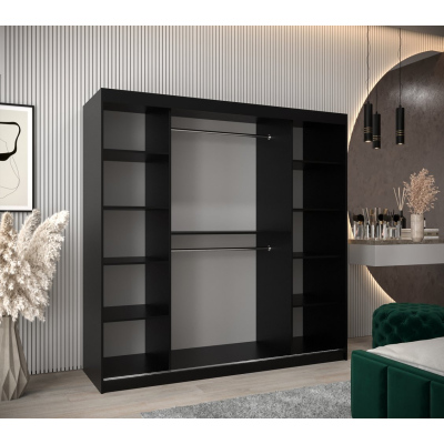 Kleiderschrank ENNI – Breite 200 cm, schwarz / Eiche sonoma