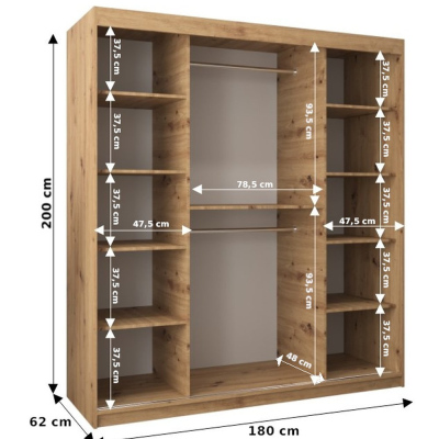 Kleiderschrank ENNI – Breite 180 cm, Eiche artisan / schwarz