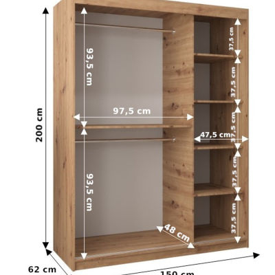 Kleiderschrank ENNI – Breite 150 cm, Eiche artisan / weiß