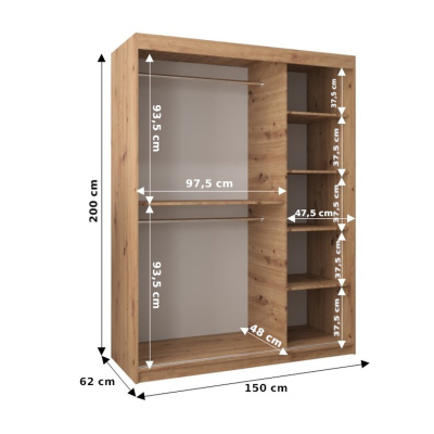 Kleiderschrank ENNI – Breite 150 cm, Eiche artisan / weiß