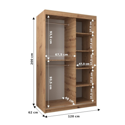 Kleiderschrank ENNI – Breite 120 cm, Eiche sonoma / schwarz