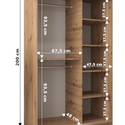 Kleiderschrank ENNI – Breite 120 cm, Eiche artisan / schwarz