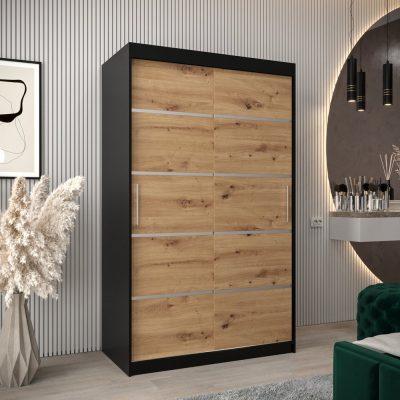 Kleiderschrank ENNI – Breite 120 cm, schwarz / Eiche artisan